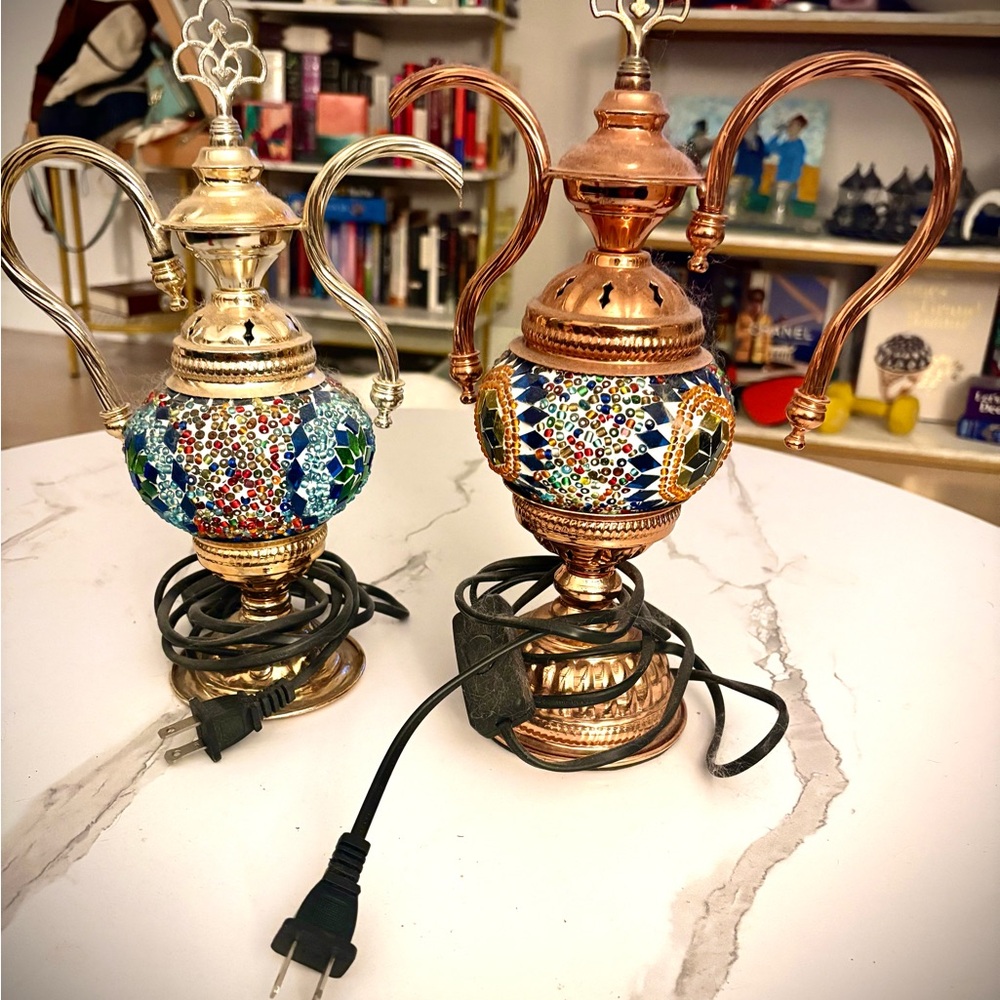 Decorative Mosaic Table Lamp Set - Gold and Copper
